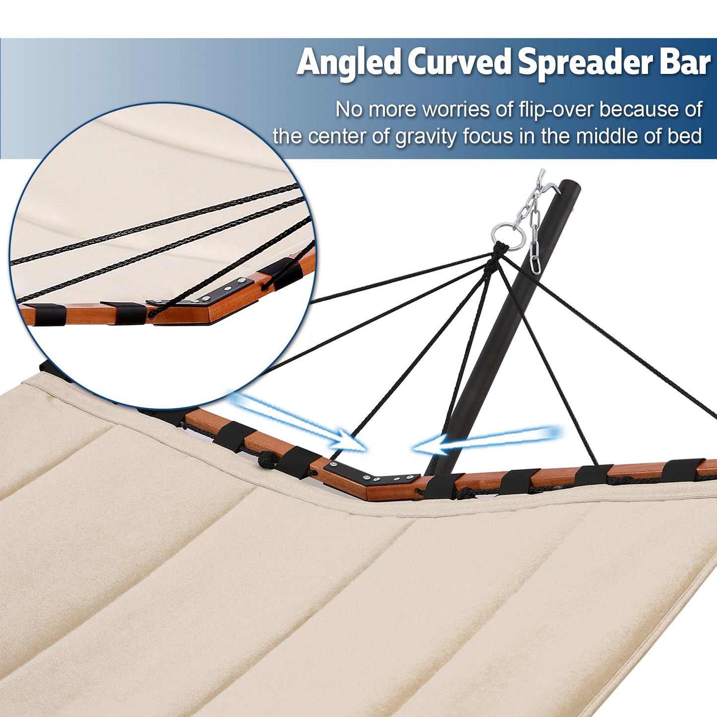TegerDeger 12FT 2 Person Hammock with Stand Included 55 x 79IN Large Hammock 450LB Capacity with Hardwood Spreader Bar & Nylon Rope for Outside, Patio, Garden, Backyard, Beach, Poolside - Beige
