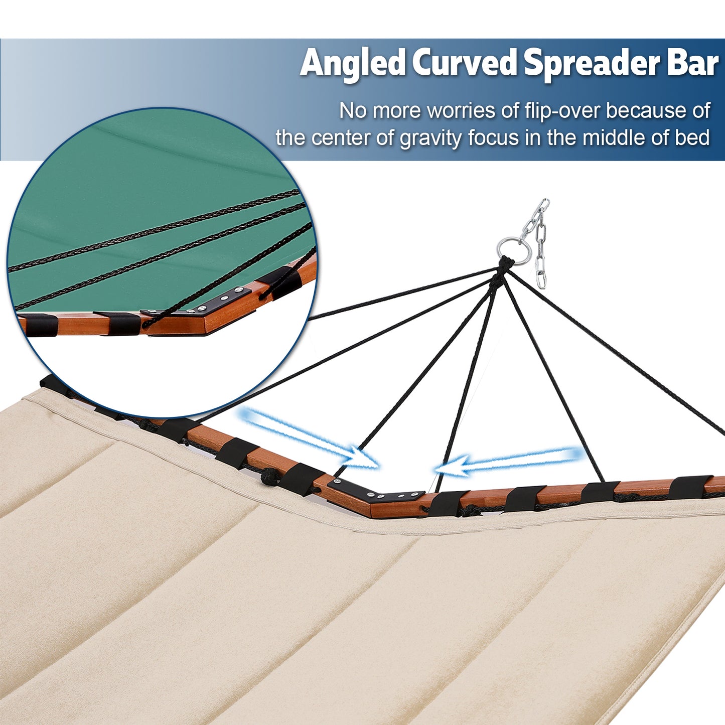 TegerDeger 12FT 2 Person Hammock Large Hammock 450LB Capacity with V Shaped Hardwood Spreader Bar & Nylon Rope for Outside, Patio, Garden, Backyard, Beach, Poolside - Lake Blue