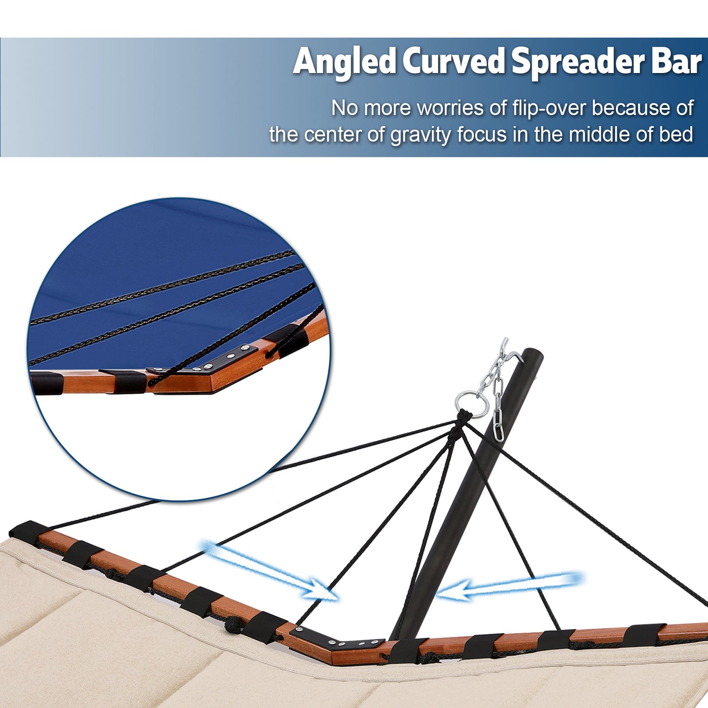 TegerDeger 12FT 2 Person Hammock with Stand Included 55 x 79IN Large Hammock 450LB Capacity with Hardwood Spreader Bar & Nylon Rope for Outside, Patio, Garden, Backyard, Beach, Poolside - Blue