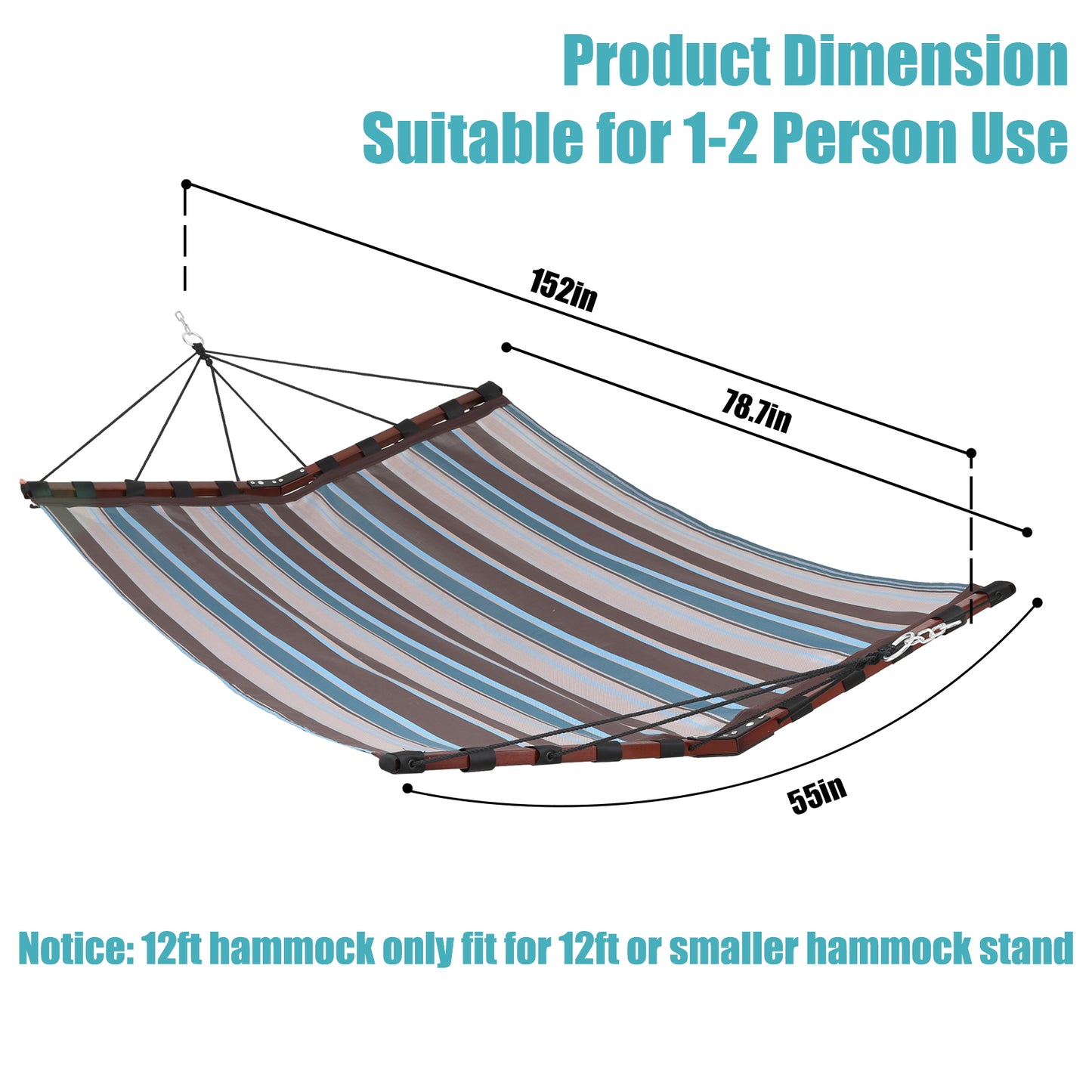 TegerDeger 12FT 2 Person Hammock Large Hammock Quick Dry 450LB Capacity with V Shaped Hardwood Spreader Bar & Nylon Rope for Outside, Patio, Garden, Backyard, Beach, Poolside - Brown Stripes